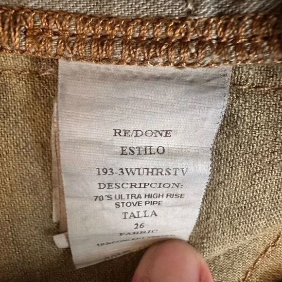 RE/DONE Jeans 70s Ultra High Rise Stove Pipe Green Denim Raw Hem Women Size 26 - Picture 7 of 9